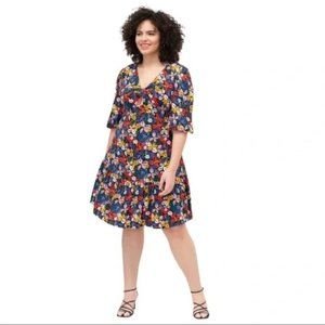 Eloquii Elements Plus Size 28 Dress Floral Colorful Knee Length Short Sleeve